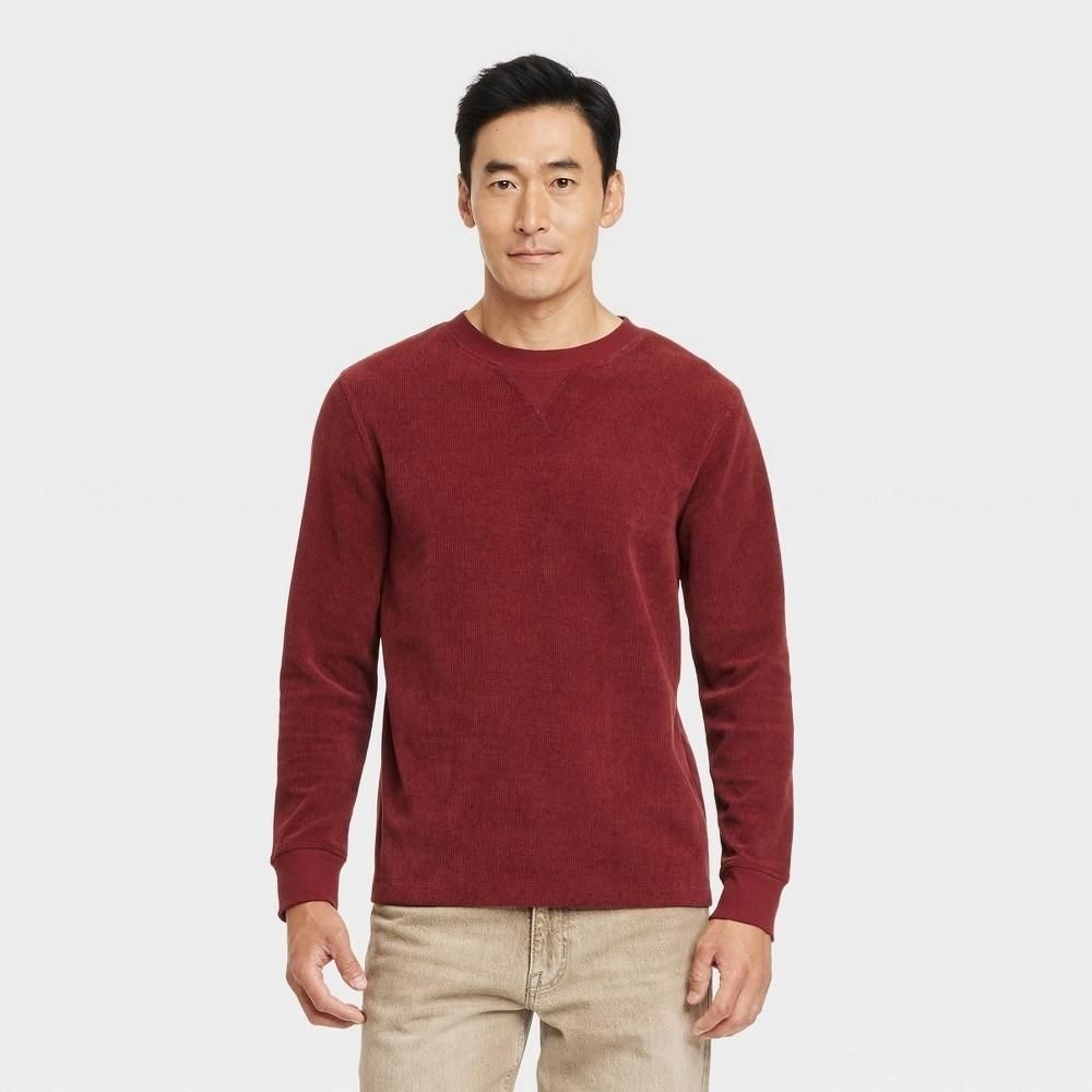 M95 Goodfellow & Co Men's Long Sleeve Textured T-Shirt Maroon Small